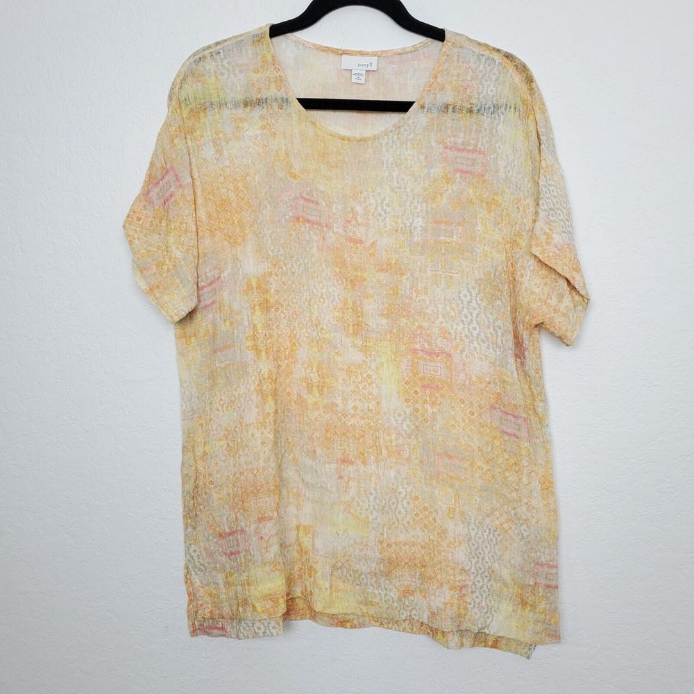 J. Jill PureJill Womens Linen Blend Tunic Top Size M Petite Sheer FLAW